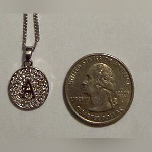 Initial “A” Round Pavé Pendant Necklace in Silver